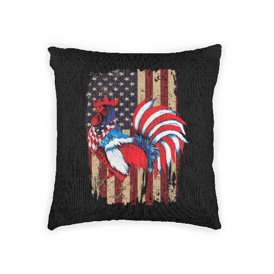4th Of July Chicken Farmer Poultry American Flag Woven Pillows