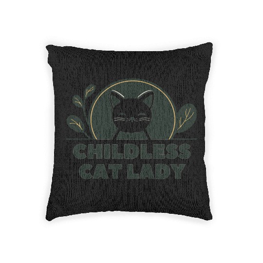 childless cat lady Woven Pillows