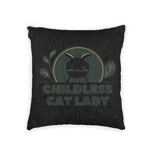 childless cat lady Woven Pillows