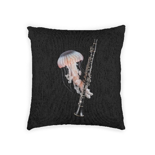 Jellyfish Playing Clarinet Realistic Woven Pillows