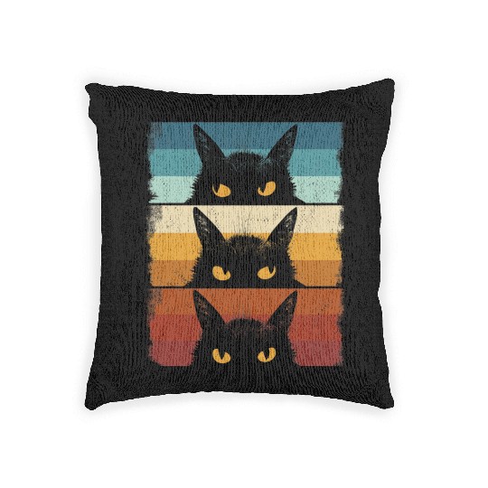 Cat Lover Grumpy Black Kitten Cat Mom Cat Dad Woven Pillows