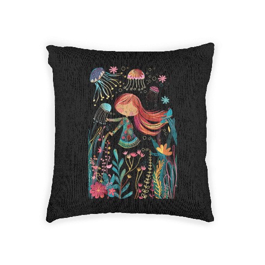 jellyfish girl Woven Pillows