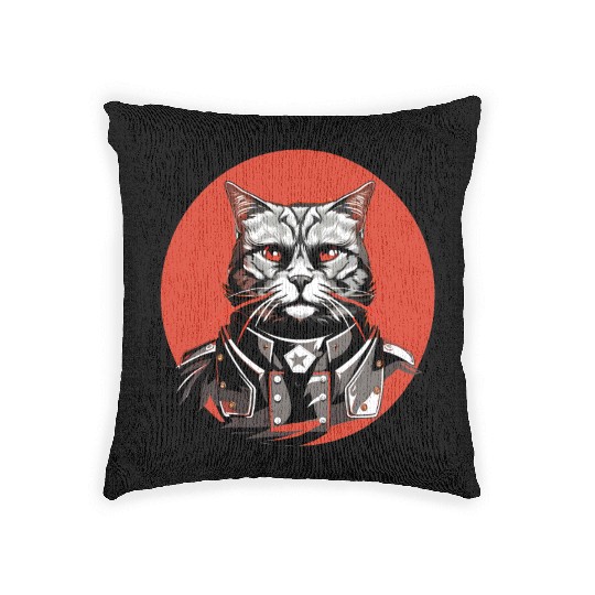Commanding Military Cat General Woven Pillows