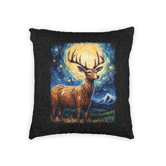 Deer Hunter Deer Hunting Starry Night Painting Woven Pillows