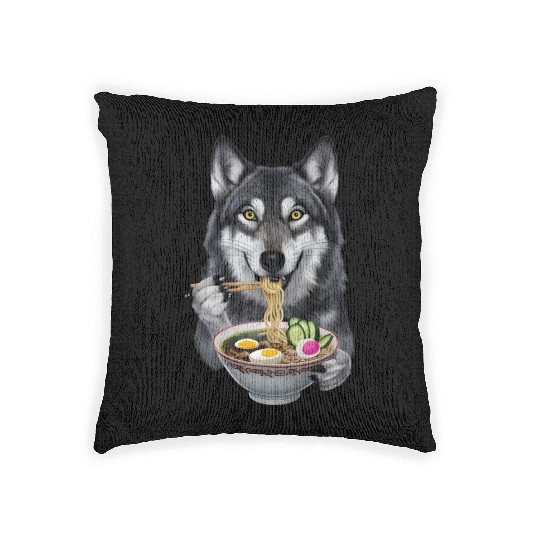 Wolf Eating Ramen Realistic Woven Pillows