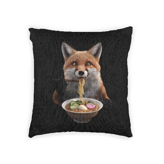 Fox Eating Ramen Realistic Woven Pillows