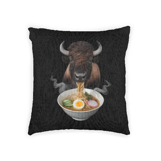 Bison Eating Ramen Realistic Woven Pillows