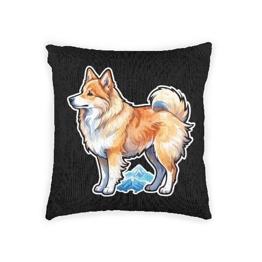 Icelandic Sheepdog Watercolor Woven Pillows