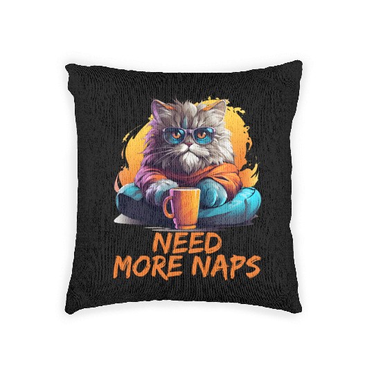 Persian Cat Need More Naps Kitten Cat Memes Woven Pillows