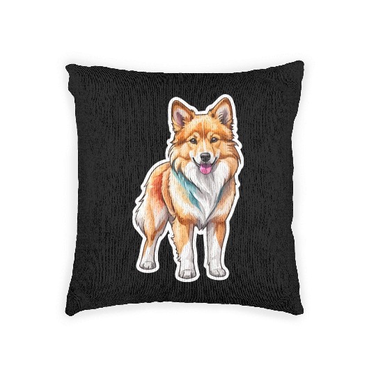 Icelandic Sheepdog Watercolor Woven Pillows