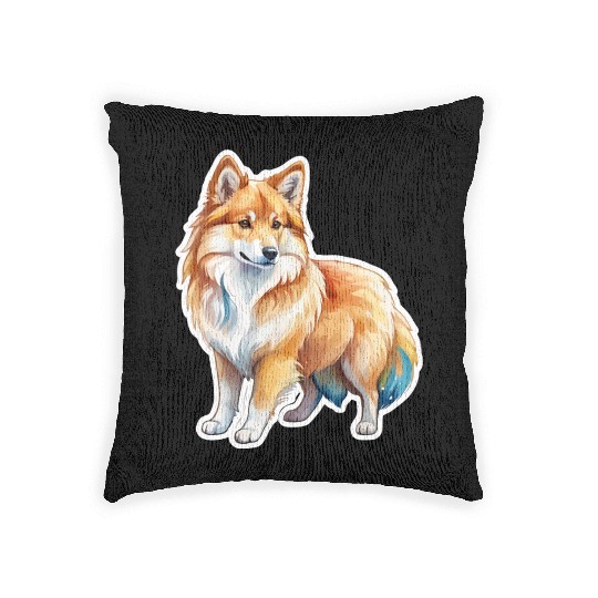 Icelandic Sheepdog Watercolor Woven Pillows