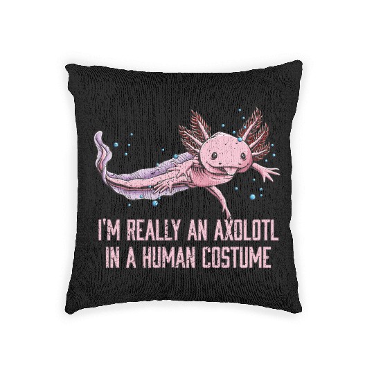 Axolotl in Human Costume Funny Salamander Humor Ax Woven Pillows