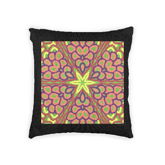 yellow orange red green purple mandala Woven Pillows