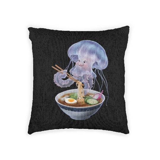 Jellyfish Eating Ramen Realistic Woven Pillows