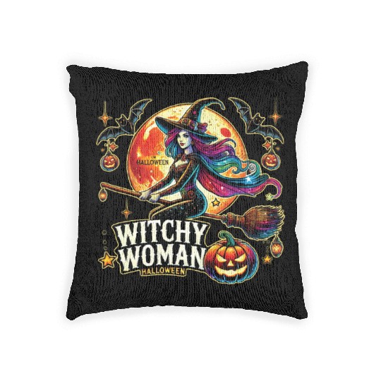 Couple Halloween Husband Witchy Woman Halloween Woven Pillows