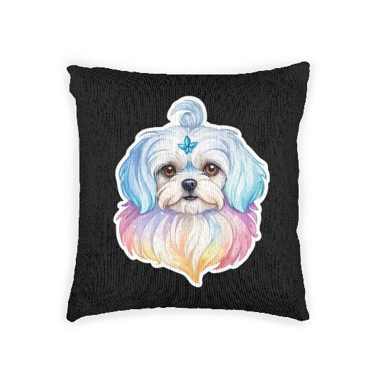 Maltese Dog Watercolor Woven Pillows