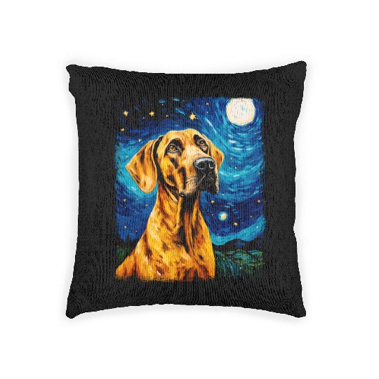 Great Dane Dog Starry Night Painting Woven Pillows