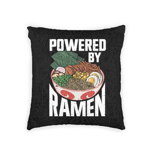 Powered By Ramen Anime Japanese Soup Cup Noodle Woven Pillows