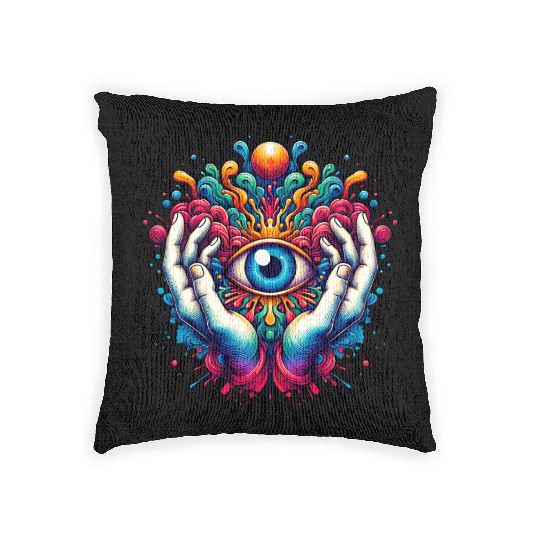 Colorful abstract psychedelic eye design Woven Pillows