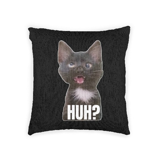 Funny Cross Eyed Cat Meme Huh Funny Cat Woven Pillows