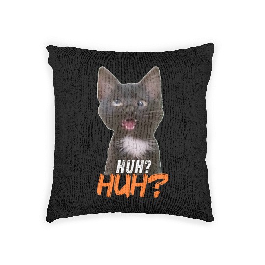 Funny Cross Eyed Cat Meme Huh Funny Cat Woven Pillows