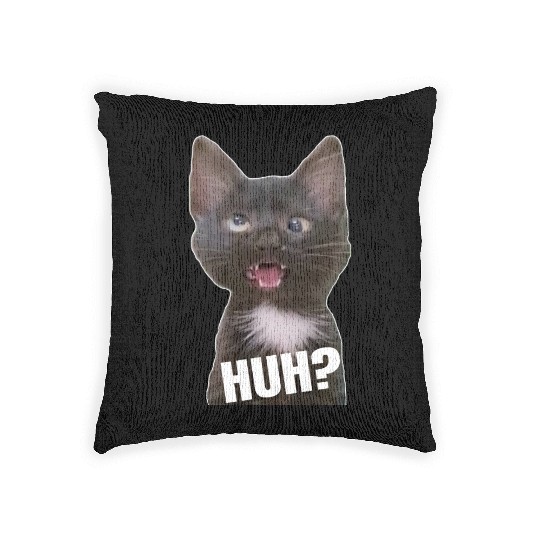 Funny Cross Eyed Cat Meme Huh Funny Cat Woven Pillows