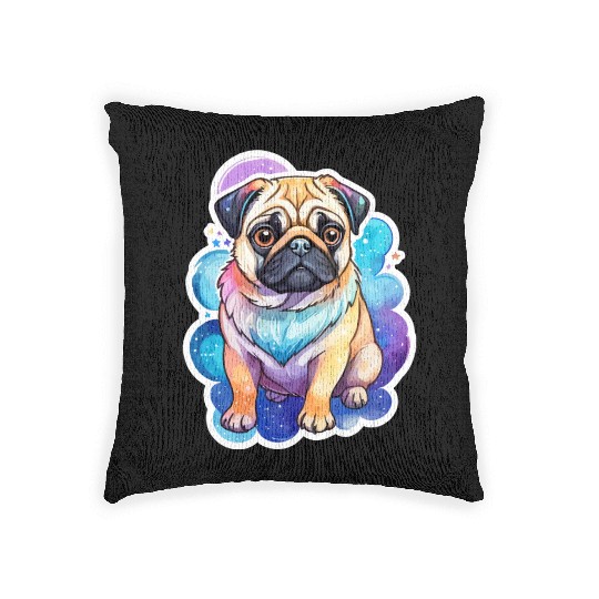 Pug Watercolor Woven Pillows