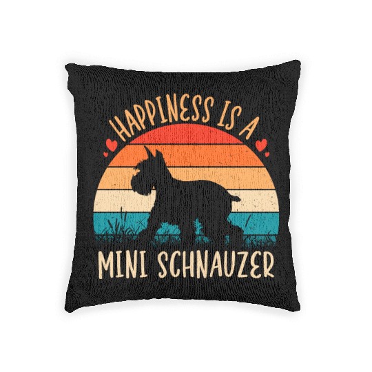 Happiness Is A Mini Schnauzer Retro Vintage Woven Pillows