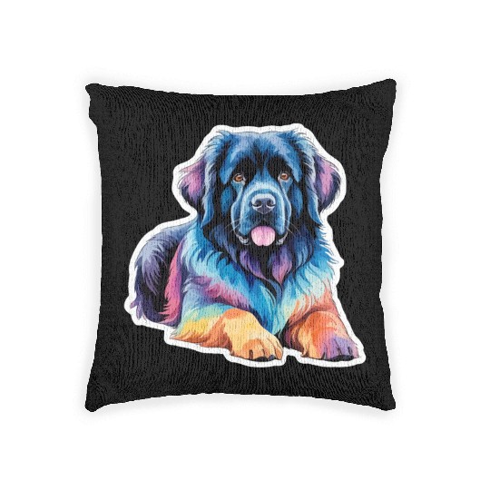Newfoundland Dog Watercolor Woven Pillows