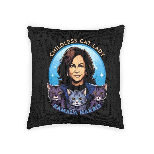 Childless Cat Lady Kamala Harris Woven Pillows