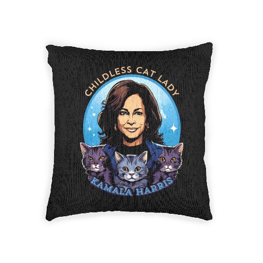 Childless Cat Lady Kamala Harris Woven Pillows