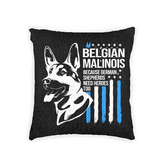 4th Of July US Flag Belgian Malinois K9 Dog Woven Pillows