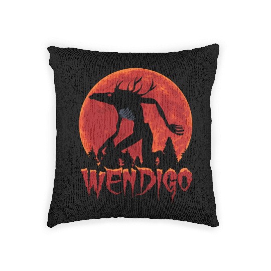 Cryptid Monsters Folk Wendigo Cryptid Creepy Woven Pillows