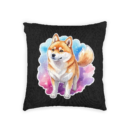 Shiba Inu Watercolor Woven Pillows