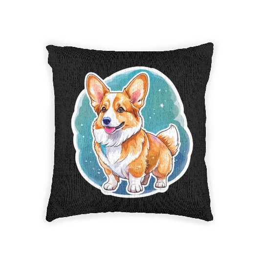 Pembroke Welsh Corgi Watercolor Woven Pillows