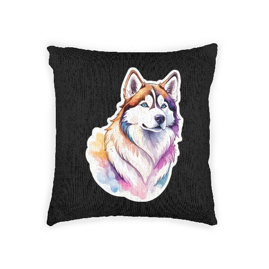 Siberian Husky Watercolor Woven Pillows