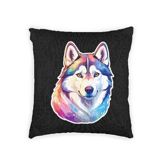 Siberian Husky Watercolor Woven Pillows