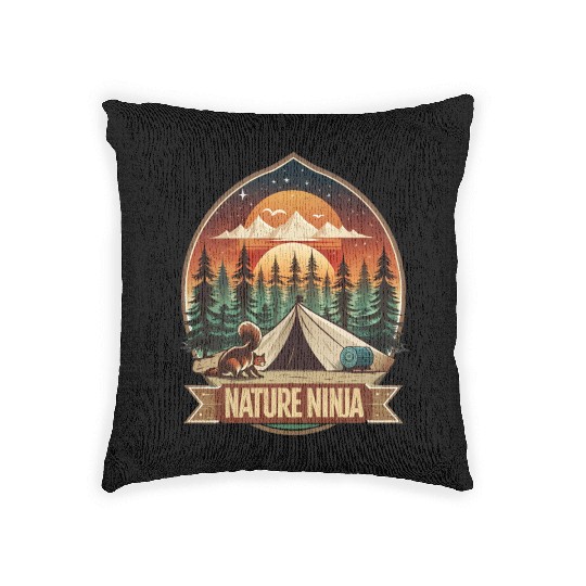 Nature Ninja Squirrel Steals Food Sunset Style Woven Pillows