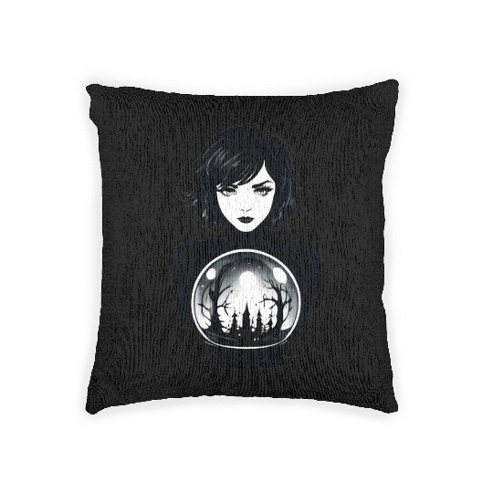 Witchy Woman Gazing into a Crystal Ball Woven Pillows