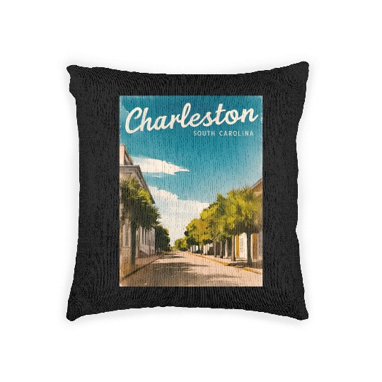 Vintage Travel Charleston South Carolina Retro Woven Pillows