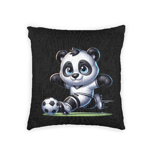 Cute Soccer Player Panda Woven Pillows
