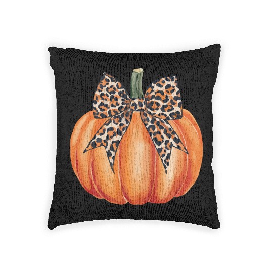 bow pumpkin fall Woven Pillows