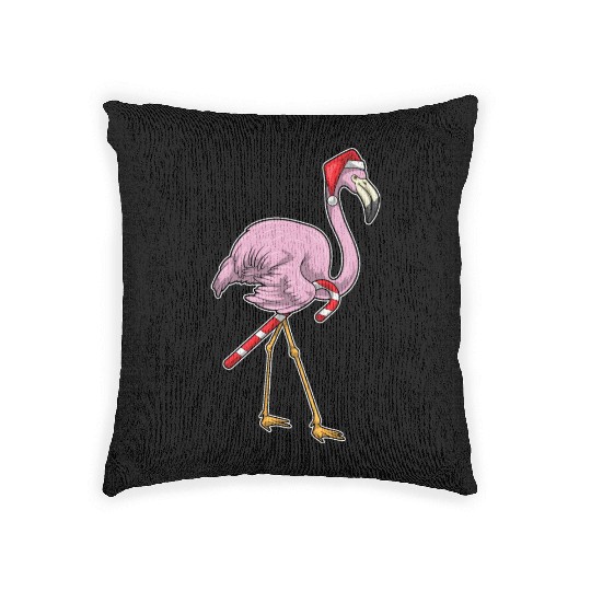 Flamingo Christmas Candy cane Woven Pillows
