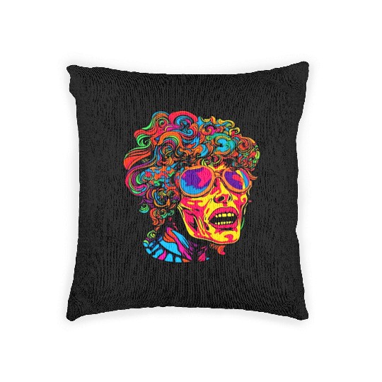 80's Psychedelic Raver - Trippy Retro Festival Woven Pillows