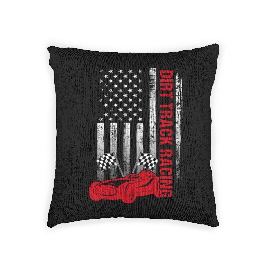 American Flag Dirt Track Racing Car Driver Racer Woven Pillows