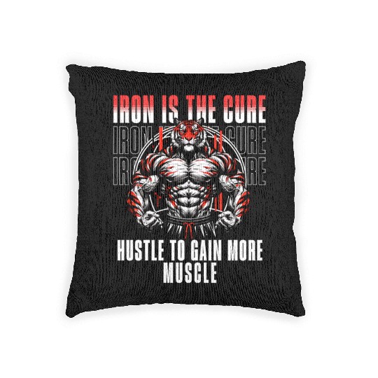 iron is the cure with bodybuliding tiger Woven Pillows
