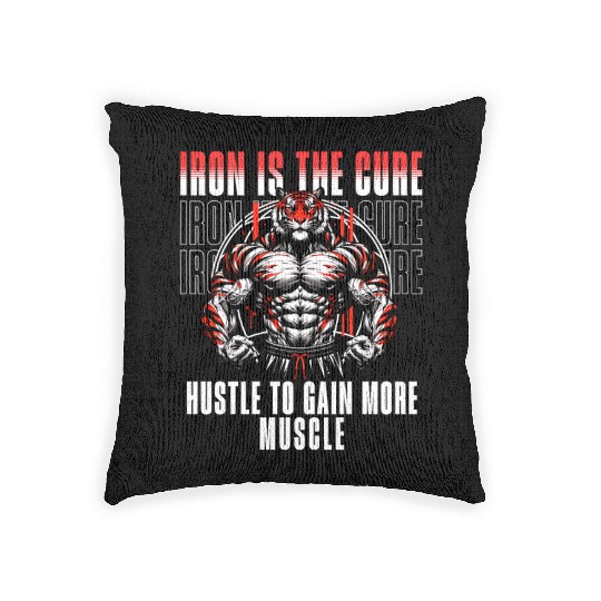 iron is the cure with bodybuliding tiger Woven Pillows