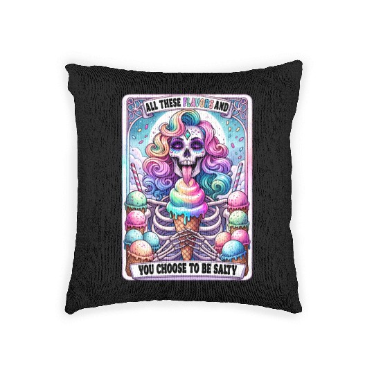 Funny Skeleton Salty Tarot Card, Funny Tarot Card Woven Pillows