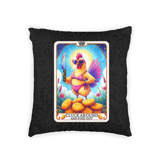 Funny Chicken Tarot Card, FAFO, Hilarious Woven Pillows