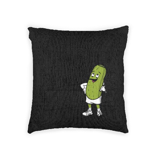 pickle character plays tennis Woven Pillows